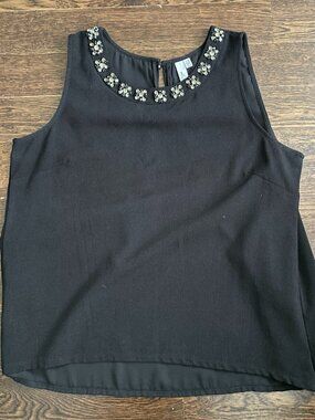 Jules & Leopold Black Rhinestone Trim Sleeveless Blouse Tank Top-LGE